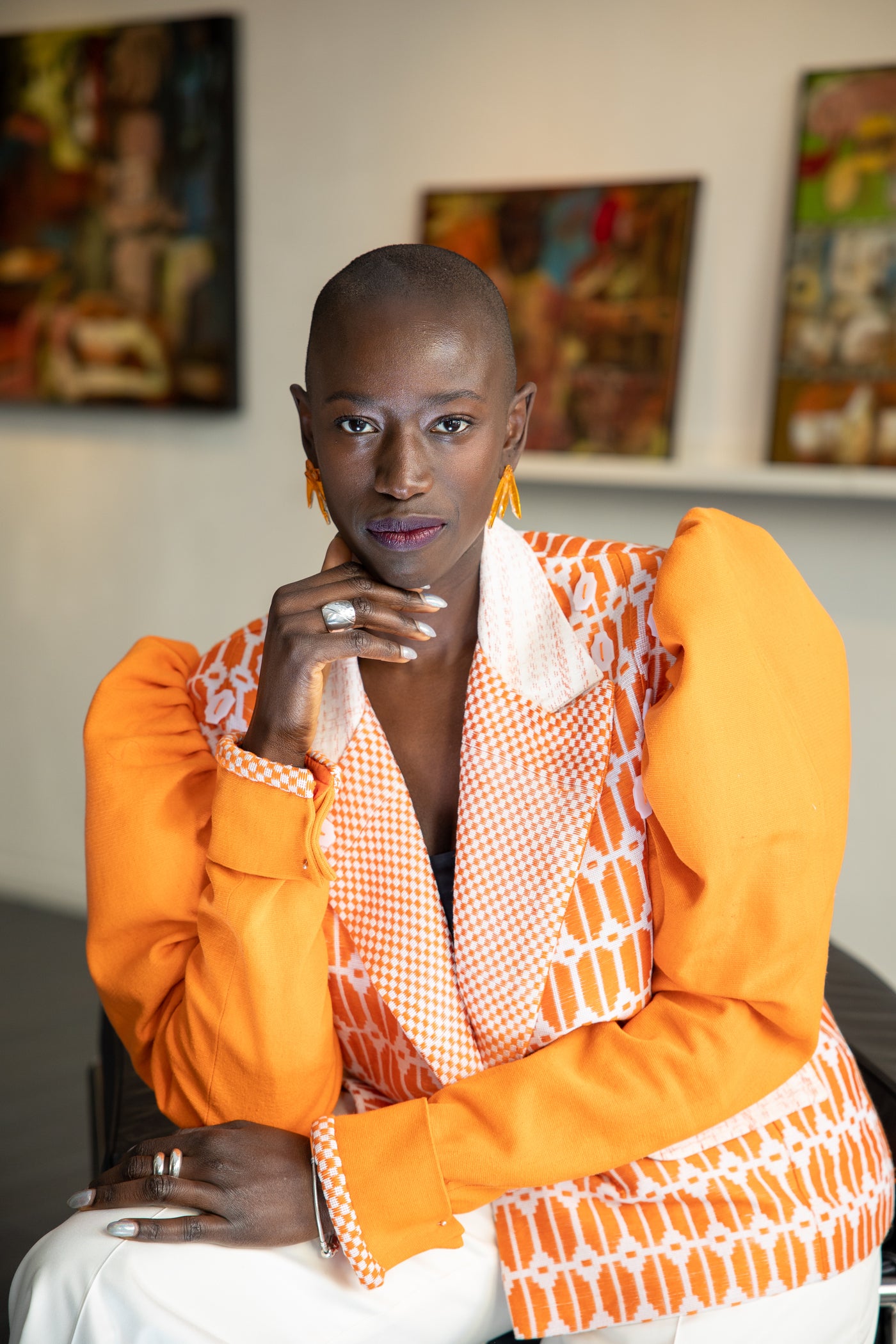 Veste Soléa - Coton tissé main orange et écru