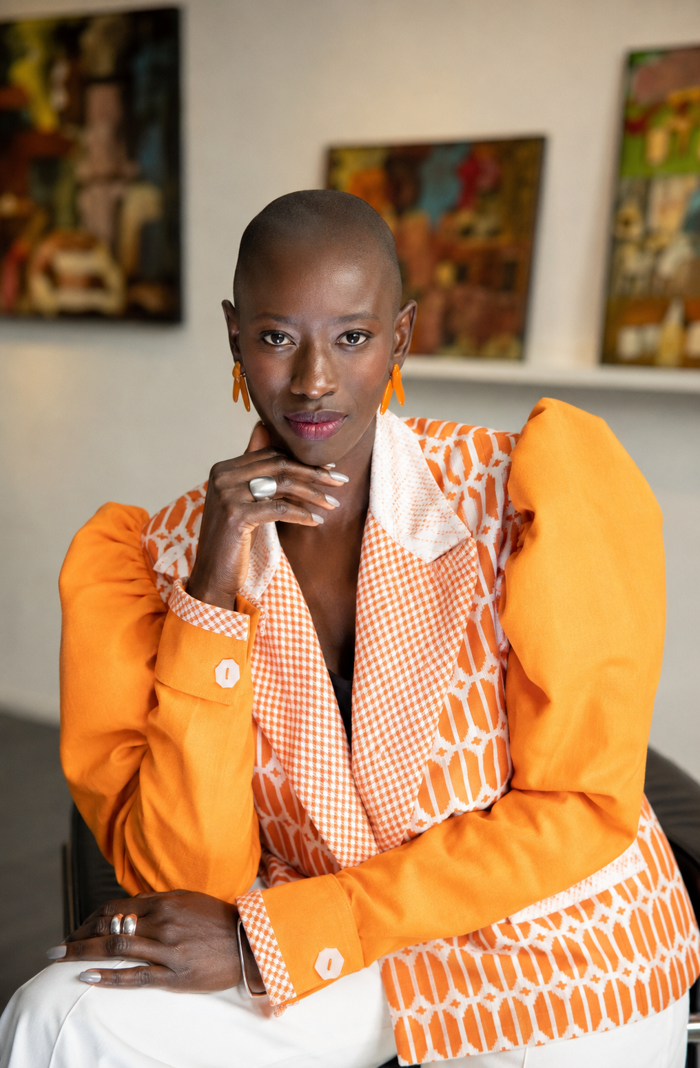 Veste Soléa - Coton tissé main orange et écru