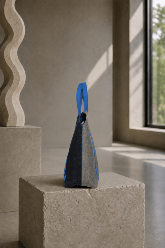 The Indigo and Grey O Bag in Cotton and Hemp - Atelier Collection